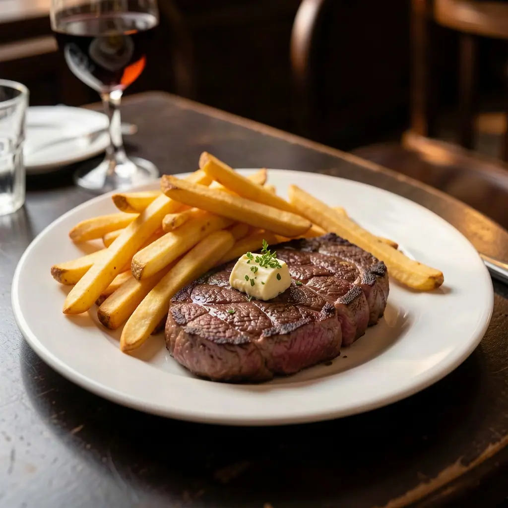Entrecôte frites, beurre maître d'hôtel